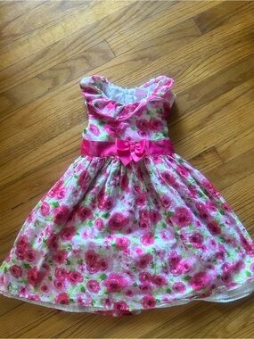 Nannette Girls Floral Sleeveless Summer Dress Pink Bow White Size 6 Sweet Cute